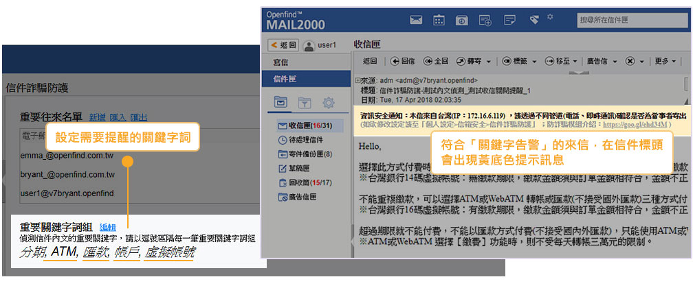 MailCloud 信箱提供防詐騙告警與攔截功能